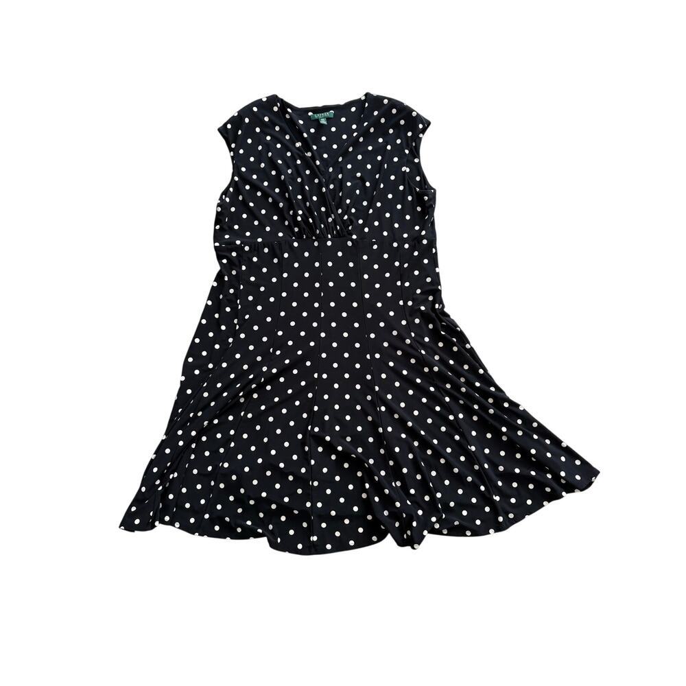 Lauren Ralph Lauren Vintage Y2K Black Polka Dot Dress Size 22W Sleeveless